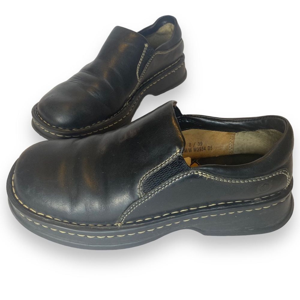 Born | Womens Black Leather Slip On Loafer Clog Shoe | Size 8